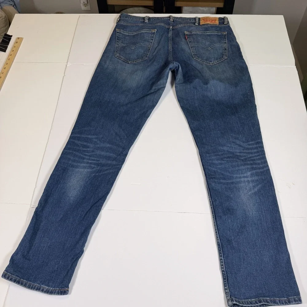 Levi's 511 Jeans Mens 38x34 Blue Denim Whiskered Stretch Distressed Straight Leg